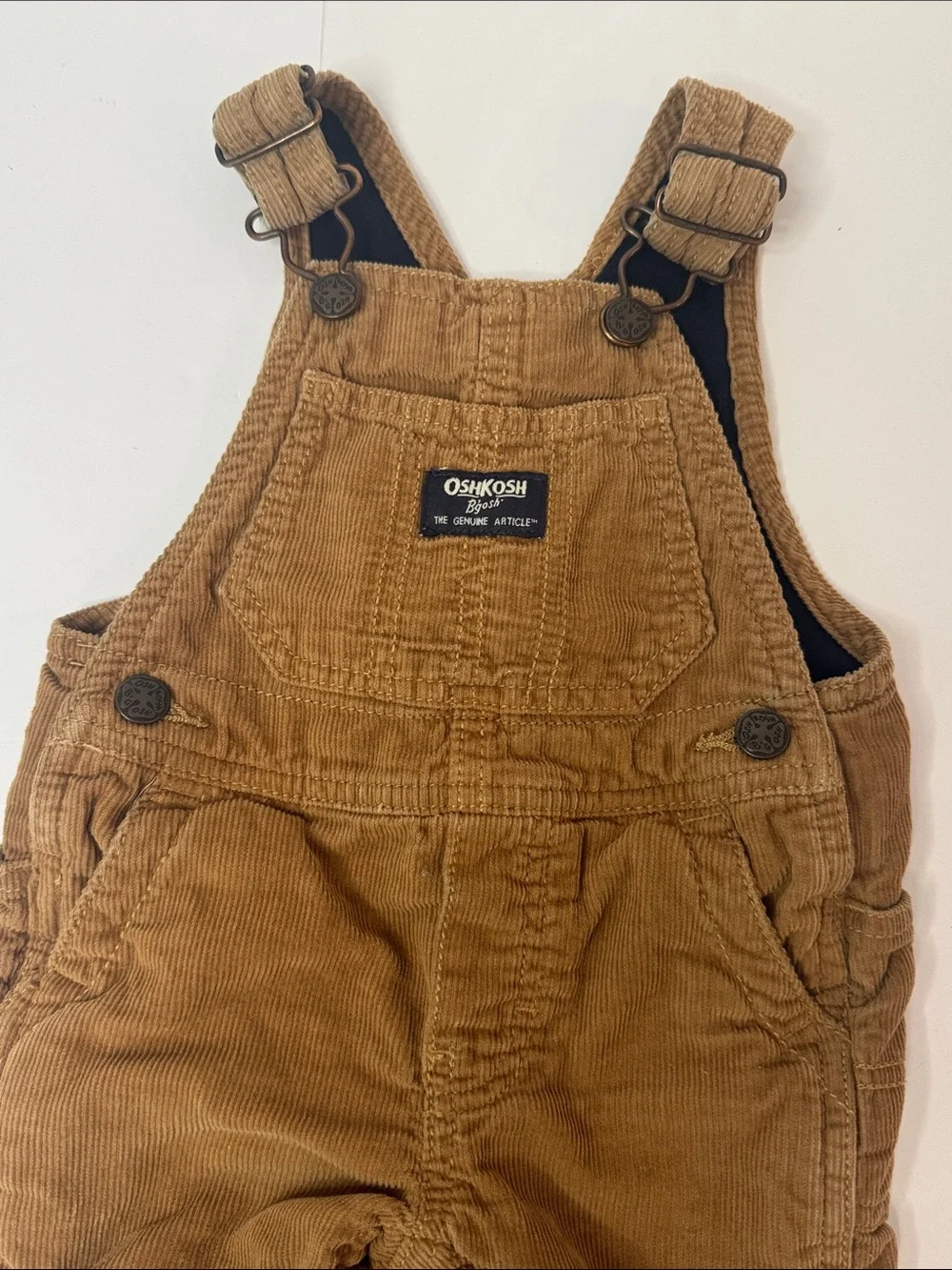 OshKosh B'gosh Tan Corduroy Fleece Lined Kids Overalls- size 12mo